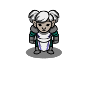 A halfing cleric with white hair stands ready to fight.