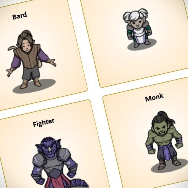 A set of flip cards with a variety of fantasy characters on the front.
